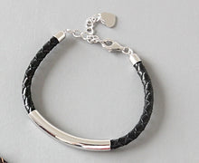 Load image into Gallery viewer, 925 sterling silver cowhide weave bracelets&amp;bangles handmade fashion round tube adjustable bracelets for women jewelry