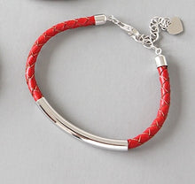 Load image into Gallery viewer, 925 sterling silver cowhide weave bracelets&amp;bangles handmade fashion round tube adjustable bracelets for women jewelry