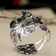 Carica l'immagine nel visualizzatore di Gallery, 990 sterling silver jade bangles handmade lotus leaves natural hetian jasper jade bangles for women charms jewelry gift