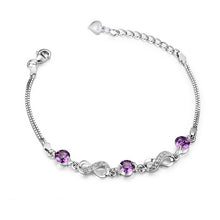 Load image into Gallery viewer, sterling 925 silver lucky 8 crystal bracelets purple white natural crystal double 8 chain bracelets for women jewelry
