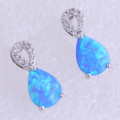 Elegant Water Drop Blue Create Opal & Cubic Zirconia Silver Color Stud Earring for Wedding Jewelry H0281