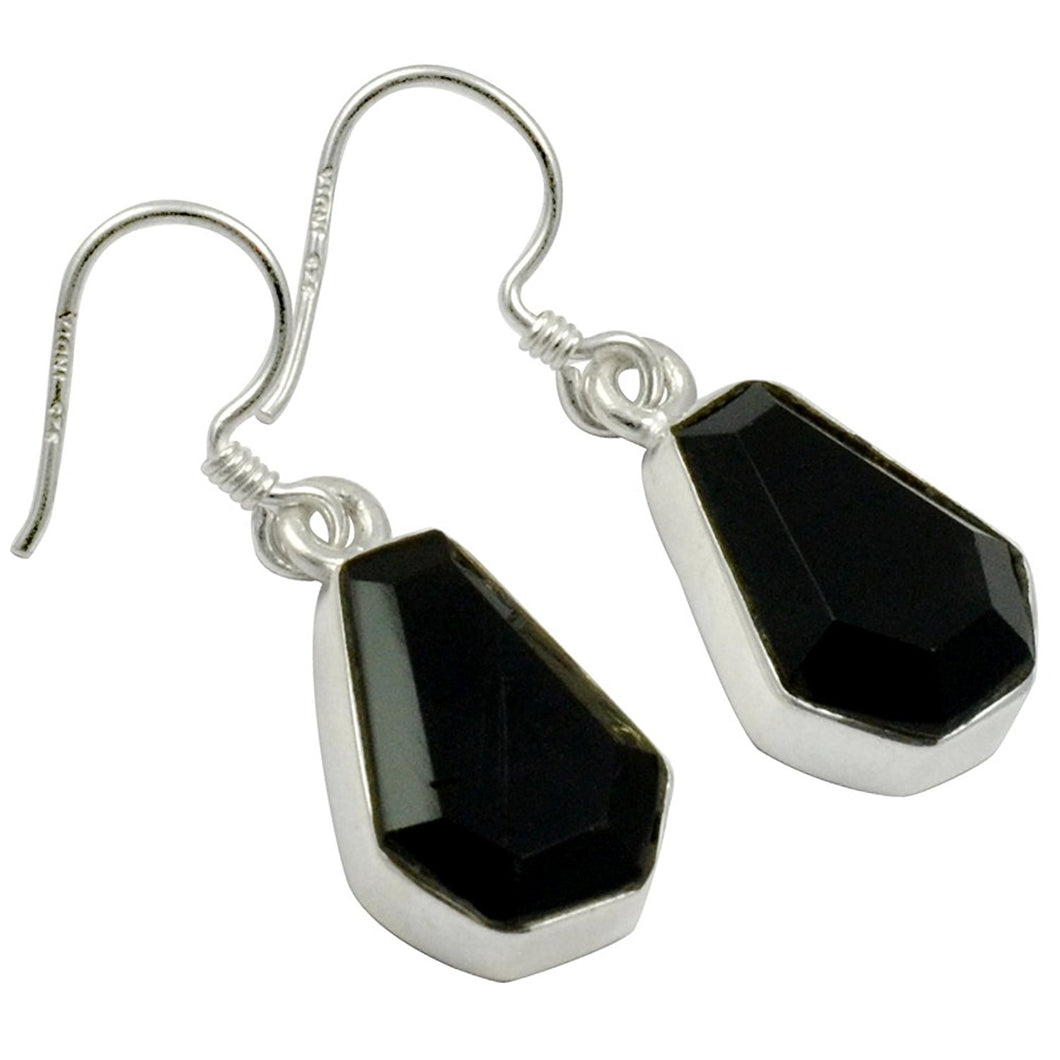 Lovegem Genuine Black Cut Stone EARRINGS 925 Sterling Silver, 30mm, AE2099