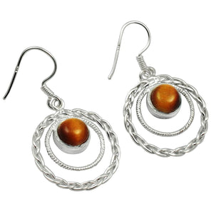 Lovegem Genuine Tiger Eye EARRINGS 925 Sterling Silver, 37mm, AE1984