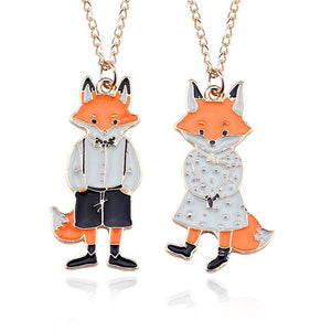 Lovely Cartoon Miss Fox Mr. Fox Couple Necklace Pendants Enamel Metal Animal Statement Necklaces For Men Women Lovers Jewelry