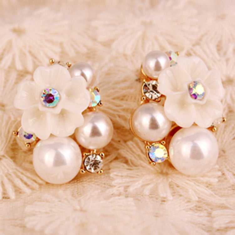 Lovely Colorful Rhinestone Gold Rose Pearl Crystal Stud Earrings for Women Vintage Jewelry Accessory For Girls