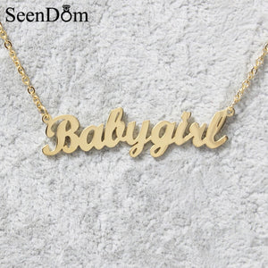 Lovely Gift Gold Color Babygirl Name Necklace Stainless Steel Nameplate Choker Handwriting Signature Necklace For Girls