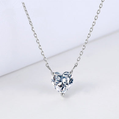 Lovely Heart Shape AAA Cubic Zirconia Pendant Necklace Gift Wedding Jewelry S925 Sterling Sliver Heart Crystal Necklace