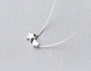 Lovely Real. 925 Sterling Silver jewelry High polished Heart & Star Pendant Necklace box Chain 18inch Gift GTLX709