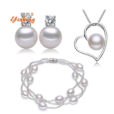 Lovely heart pendant necklace 100% genuine natural pearl necklace pendant&earrings&bracelet for women white colour