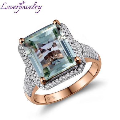Emerald Cut Natural Green 100% Natural Amethyst Diamond Engagement Ring In Solid 14Kt Gold Jewelry 10x12mm G00326