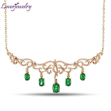 Collana con ciondolo con smeraldo verde naturale in oro giallo massiccio 18 carati dal design di lusso caldo, gioielli con diamanti per le donne 