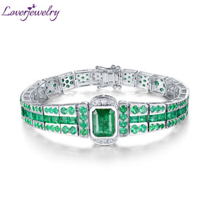 Luxury Design Solid 18K White Gold Emerald Bracelet Genuine Round Princess Diamond Gemstone Classic Jewelry for Man