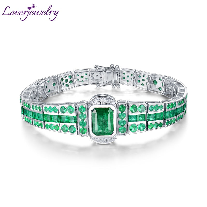 Luxury Design Solid 18K White Gold Emerald Bracelet Genuine Round Princess Diamond Gemstone Classic Jewelry for Man