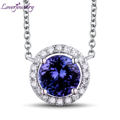 Collana con pendente in tanzanite con diamanti naturali in oro bianco massiccio 18 carati con catena per matrimonio da donna 