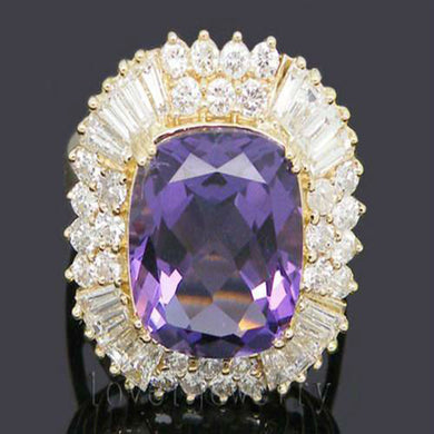 Vintage Fine Jewelry Women Rings Cushion 14kt Gold 9.80Ct Natural Diamond Purple Amethyst Wedding Ring SR0002