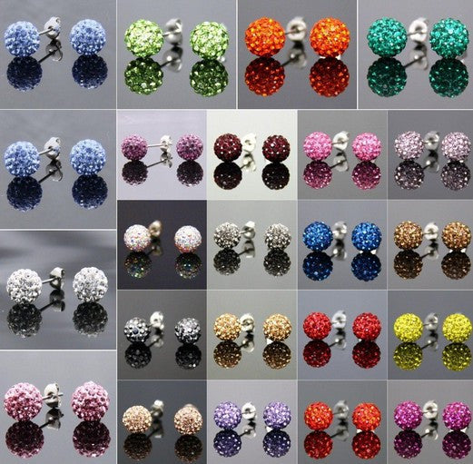 Prezzo più basso! 10mm Cl Misto 20 Colori Cristallo Micro Pavimenta Sfera da discoteca Orecchini in cristallo placcato argento Gioielli per le donne 