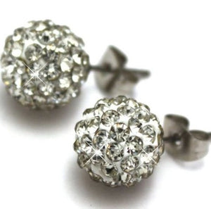Lowest Price! 8mm Best white Crystal Micro Pave Disco Ball Silver Plated crystal Earrings Stud jewelry for womenwholesale