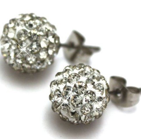 Lowest Price! 8mm Best white Crystal Micro Pave Disco Ball Silver Plated crystal Earrings Stud jewelry for womenwholesale