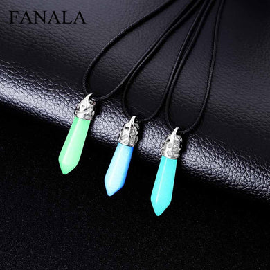 Luminous Fashionable necklace design leather new pendant stone crystal hexagonal luorescent natural Necklace stone pendant
