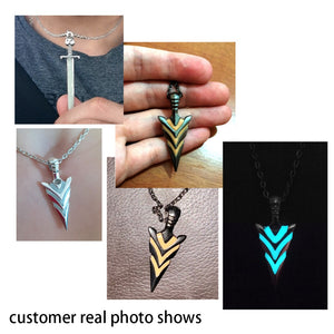Luminous Glowing Arrow Pendant Necklace Knight Spear Necklace Glow In The Dark Pike Necklace for Women Men Halloween Gift