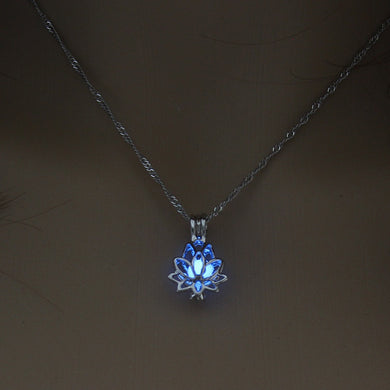 Glowing In The Dark Moon Lotus Flower Shaped Pendant Necklace For Women Yoga Prayer Buddhism Jewelry