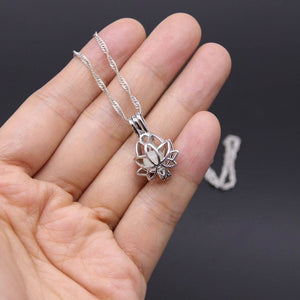 Glowing In The Dark Moon Lotus Flower Shaped Pendant Necklace For Women Yoga Prayer Buddhism Jewelry