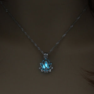 Glowing In The Dark Moon Lotus Flower Shaped Pendant Necklace For Women Yoga Prayer Buddhism Jewelry