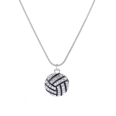Rhinestone Volleyball Snake Chain Pendant Charms Necklace Black Silver (nl005477-4)