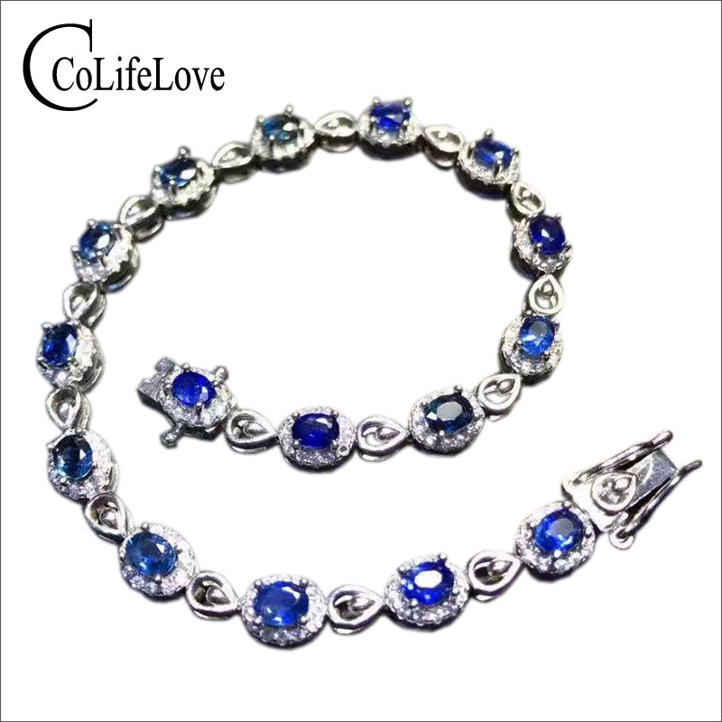 Luxurious Sri L sapphire bracelet 16pcs natural cornflower blue sapphire silver bracelet solid 925 silver gemstone bracelet