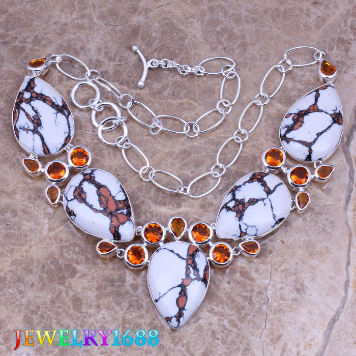 Luxurious White Natural Stone Red Garnet 925 Sterling Silver Grade Necklace L568