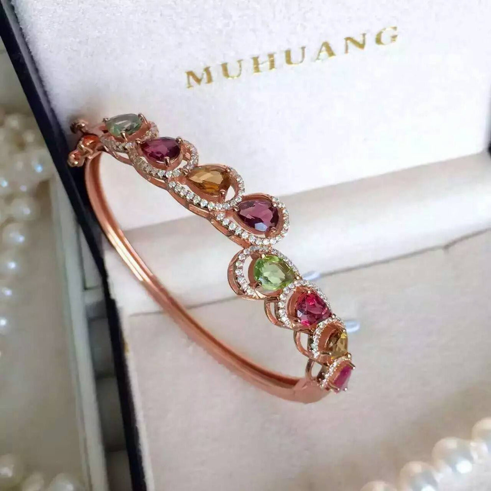 Luxurious across Water drop natural Multicolor tourmaline bangles natural gemstone Bracelet S925 silver woman party jewelery