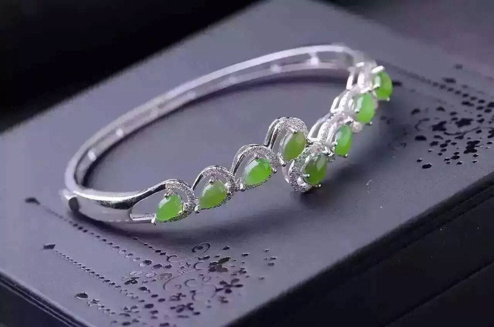 Luxurious across Water drop natural green diopside gem bangles natural gemstone Bracelet S925 silver woman party fine jewelery