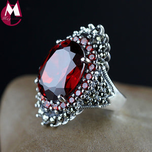 Luxury 18*14 Big Gemstone Jewelry Natural Red Garnet Wedding Ring For Women Punk Party Engagement 925 Sterling Silver Ring SR68