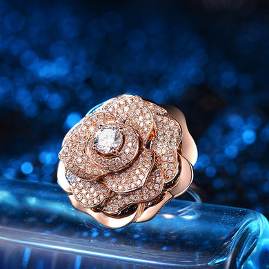 Luxury 18K Rose Gold GIA Diamond Camellia Engagement Ring for Women 0.50+0.924ct Natural GIA Diamond Wedding Ring Handmade