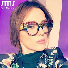 Carica l&#39;immagine nel visualizzatore di Gallery, Montature per occhiali Cat Eye di marca Gambe bling da donna Occhiali quadrati per computer di tendenza Montature per occhiali regalo decorative