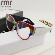 Carica l&#39;immagine nel visualizzatore di Gallery, Montature per occhiali Cat Eye di marca Gambe bling da donna Occhiali quadrati per computer di tendenza Montature per occhiali regalo decorative