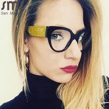 Carica l&#39;immagine nel visualizzatore di Gallery, Montature per occhiali Cat Eye di marca Gambe bling da donna Occhiali quadrati per computer di tendenza Montature per occhiali regalo decorative