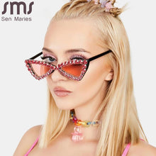 Load image into Gallery viewer, Brand Designer Cat eyes sunglasses Women Crystal Shades UV400 Rhinestone Sun Glasses Eyewear Oculos Sol