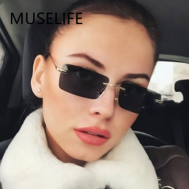 Brand Designer Rectangle Sunglasses Women 2023 Sun Glasses For Ladies  Shades Cutting Lens Ladies Frameless Eyeglasses