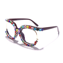 Carica l'immagine nel visualizzatore di Gallery, Brand Designer Rhinestone Eyeglasses Women's Color Diamond Sunglasses Half Frame Optical Clear Computer Glasses