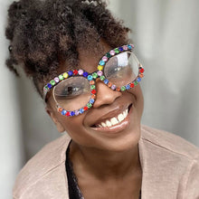 Carica l'immagine nel visualizzatore di Gallery, Brand Designer Rhinestone Eyeglasses Women's Color Diamond Sunglasses Half Frame Optical Clear Computer Glasses