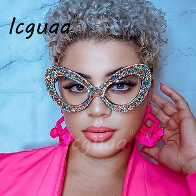 Brand Designer Rhinestone Eyelasses Women Cat Eyes Crystal Goggles Eye Protection Eyewear Optical Frame
