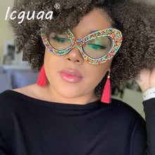 Carica l&#39;immagine nel visualizzatore di Gallery, Brand Designer Rhinestone Eyelasses Women Cat Eyes Crystal Goggles Eye Protection Eyewear Optical Frame