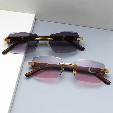 Brand Designer Square Rimless Sunglasses Women Men 2023 Vintage Popular Travel Wooden Sun Glasses UV400 gafas
