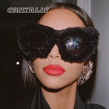 Load image into Gallery viewer, Brand Designer Sunglasses For Women Cat Eye Soft Fur Velvet Sun Glasses Ladies Handmade Plush Shades Female UV400