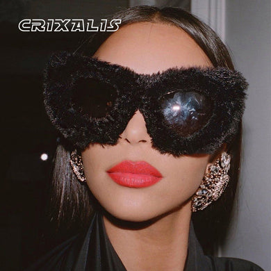 Brand Designer Sunglasses For Women Cat Eye Soft Fur Velvet Sun Glasses Ladies Handmade Plush Shades Female UV400