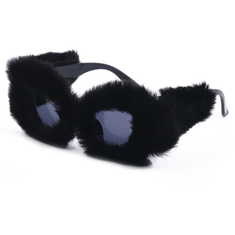 Brand Designer Sunglasses For Women Cat Eye Soft Fur Velvet Sun Glasses Ladies Handmade Plush Shades Female UV400
