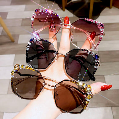 Brand Designer Sunglasses  Rhinestone Sun Glasses Big Diamond Bling Eyeglasses Shades for Women Uv400