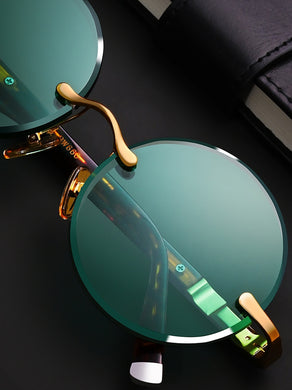 Brand Handmade Dark Green Crystal Stone Glasses Lens Anti-ultraviolet Sunglasses Round Retro Curved Mirror Sun Glasses