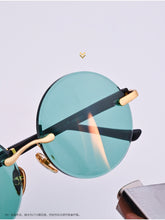 Load image into Gallery viewer, Brand Handmade Dark Green Crystal Stone Glasses Lens Anti-ultraviolet Sunglasses Round Retro Curved Mirror Sun Glasses